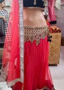 Stunning Pink &amp; Black Embroidered Lehenga Choli
