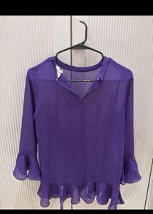 Elegant Purple Ruffled Sheer Top