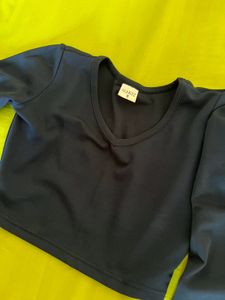 Navy Blue Long Sleeve Cropped Top