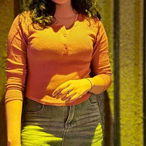Pink Ribbed Henley Top