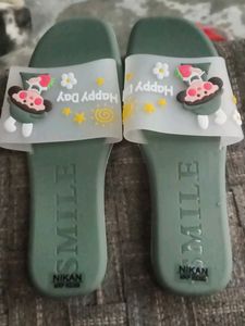Olive Green Colour Slippers For Girls