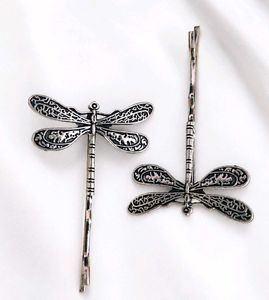 Vintage-Style Silver Dragonfly Hair Clips (Set of