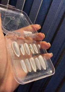 White Cat Eye Handmade Press-On Nails