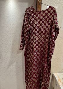 Elegant Red Kurta Set with Golden Polka Dots