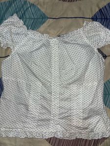 Polka Dot Ruffle Off-Shoulder Top