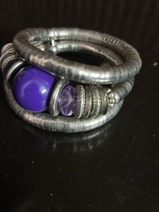 Purple Bead Silver Coil Bracelet