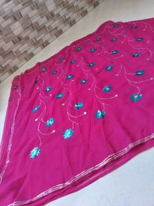 Beautiful Pink Saree with Sequins