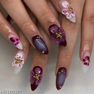 press on Plum Blossom Coquette Nails