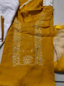 Embroidered Yellow Kurta Set with Dupatta