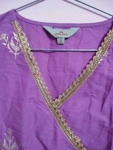 Elegant Purple Kurta Set with Gold Print