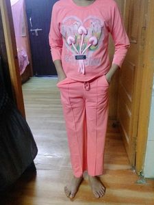 Cute Pink top and Pyjama Set with Heart Graphic