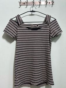 Striped Cold Shoulder Top with Ring Detail