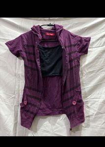 🌸Striped Purple Hooded Cardigan