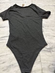 koovs Striped V-Neck Bodysuit