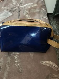 Chic Navy Blue Cosmetic Pouch with Bow Detail