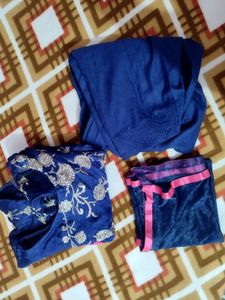 Elegant Blue frock Salwar set with Pink Embroidery