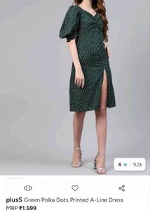 ✨ Dark Green Polka Dot Midi Dress