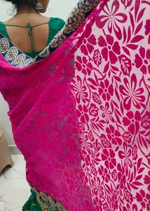 Stunning Pink and Green Embroidered Saree