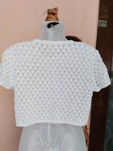 White Crochet Lace Cropped Shrug/Cardigan (Bust 40