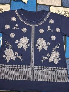 Navy Blue Floral Print Tunic Top