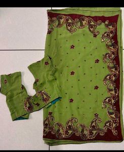 Lime Green Embroidered Saree