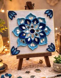 Blue Lippan Mirror Mandala Art