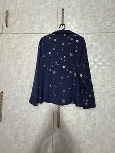 M&amp;S Navy Star Print Pajama Top