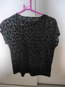 BLACK velvet leopard pattern Sheer Top