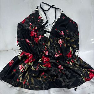 Floral Peplum Halter Top with Lace Trim