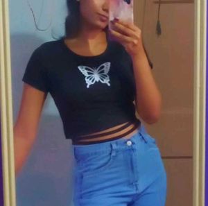 Black Butterfly Crop Top