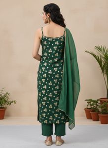 Green & Gold Printed Kurta Set