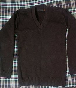 brown v neck school sweater