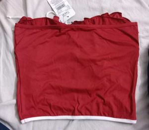 S size Red Ruched Strapless Top