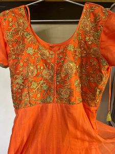 Elegant Orange Embroidered Anarkali