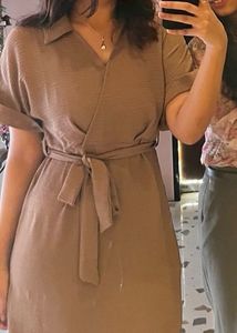 Beige Tan BodyHug Wrap Dress