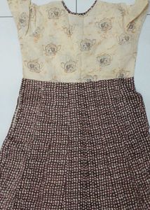A -Line Kurta For Women In Coffee & Cream Color