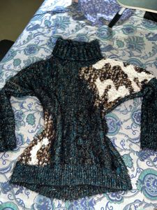 Vintage Metallic Knit Abstract Turtleneck Sweater
