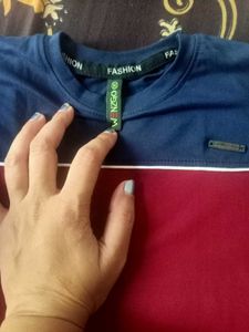 kid's Long Sleeve Maroon &amp; Blue T-Shi