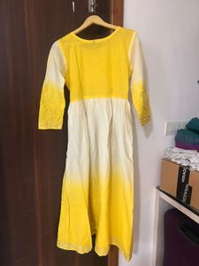 Yellow Ombre Embroidered Cotton Kurta Set for Wome