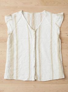 Striped V-Neck Button-Up Top