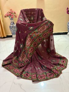 multicolour work Embroidered Saree