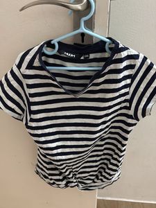 Striped Knot-Front T-Shirt