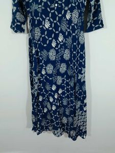 Navy Blue Printed  A Line Long Kurta Women's