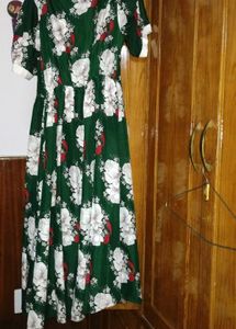 Green Red Floral pattern dresses