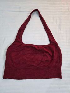 Maroon Ribbed Halter Neck Crop Top bust 36/38