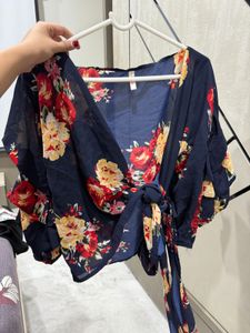 Navy Floral Wrap Top