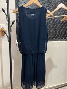 Navy Blue Chiffon Sleeveless Dress – S
