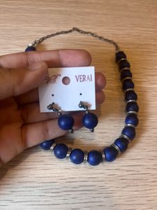Veraai Blue Beaded Necklace &amp; Earring Set