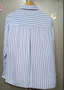 Branded Loose Fit Button Down - Blue Stripe Shirt