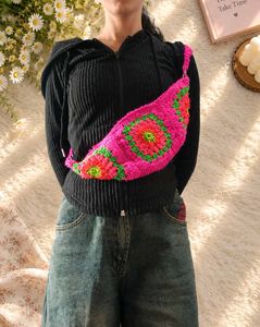 handmade Boho Crochet Flower Sling Bag